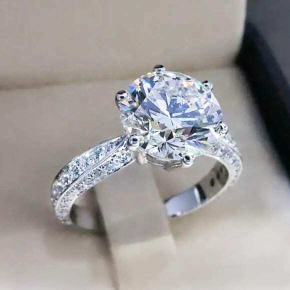 🌸Shiny CZ Micro Pave Super Large Round Shiny Luxury Silver Ring, UNVN12324 - Picture 4 of 4